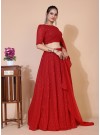 Red A-line Lucknowi Chikankari Work Stitched Lehenga Choli